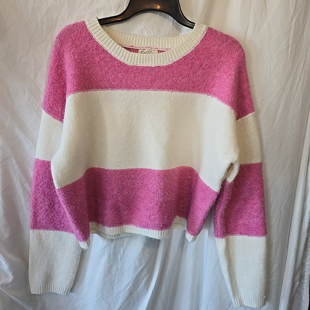 Jessica Simpson Women's Sweater Wool Blend Pink/ivory Y2K Cropped Size L